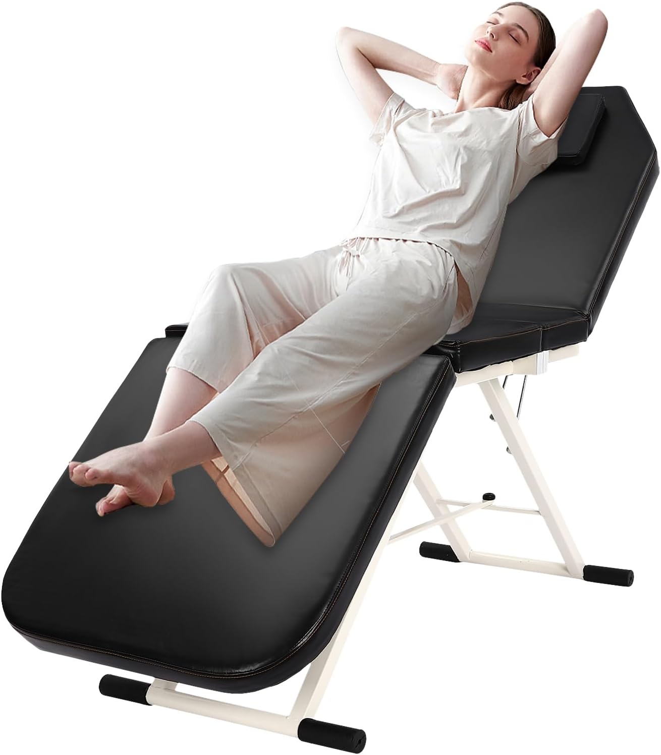 Portable Folding Massage Table Beauty Salon Therapy Couch Bed Lightweight Spa Wooden Height Adjustable Physiotherapy Lash Physical Wood Backrest Treatment Fold Chair Facial Tables For Home Black