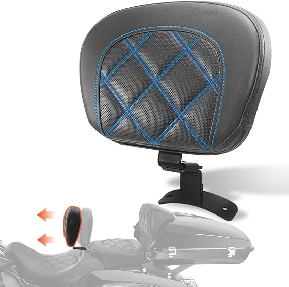 FOVPLUE Adjustable Driver Backrest Pad Kit fits for Harley Touring | Rider Backrest for CVO Road Glide Road King Electra Glide Street Glide FLHR FLTRX FLHX FLHT 2009-2026,Double Blue Stitching
