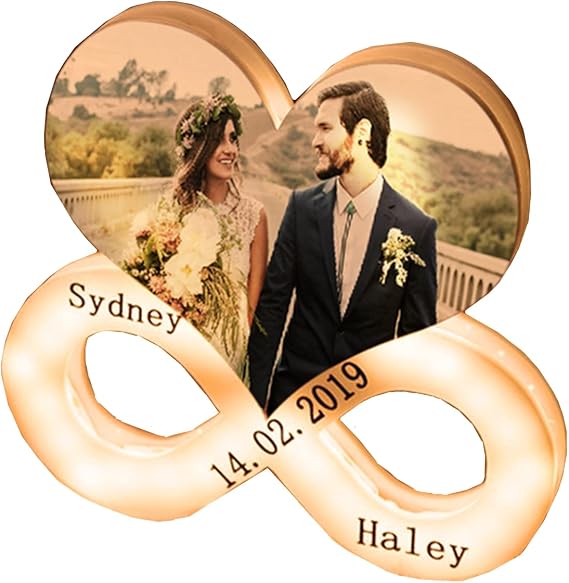linl Custom Photo Infinity Heart Sign LED Light Wall Hanging Personalized Name Lamp Wall Decor Couples Room Decor for Bedroom