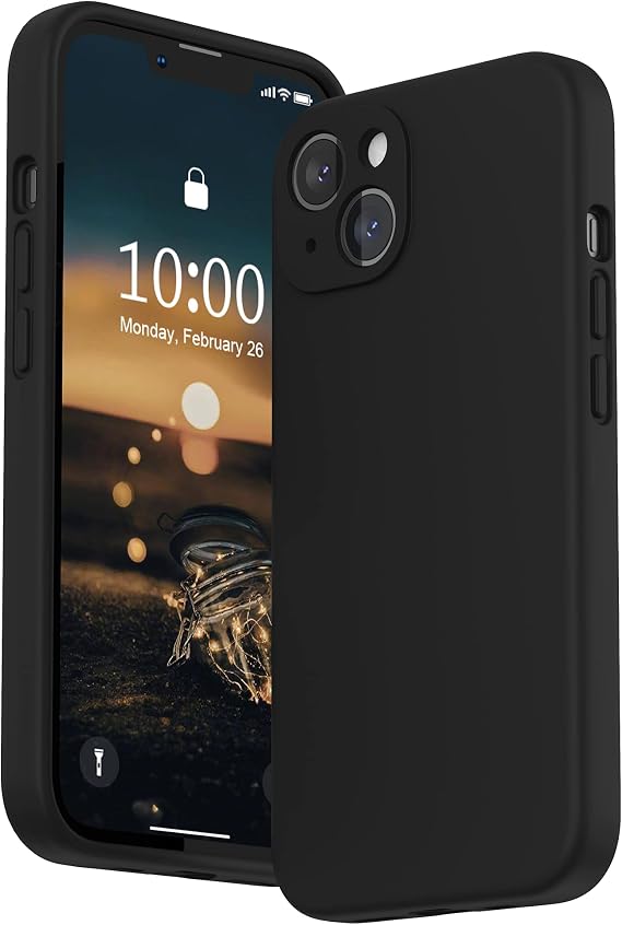 SURPHY Compatible with iPhone 13 Case with Screen Protector, (Camera Protection & Soft Microfiber Lining) Liquid Silicone Phone Case 6.1 inch 2021, Black