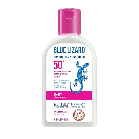 Blue Lizard Baby Mineral Sunscreen with Zinc Oxide, Water Resistant, UVA/UVB Protection with Smart Technology - Fragrance Free, Unscented, SPF 50-5 Fl Oz - Bottle