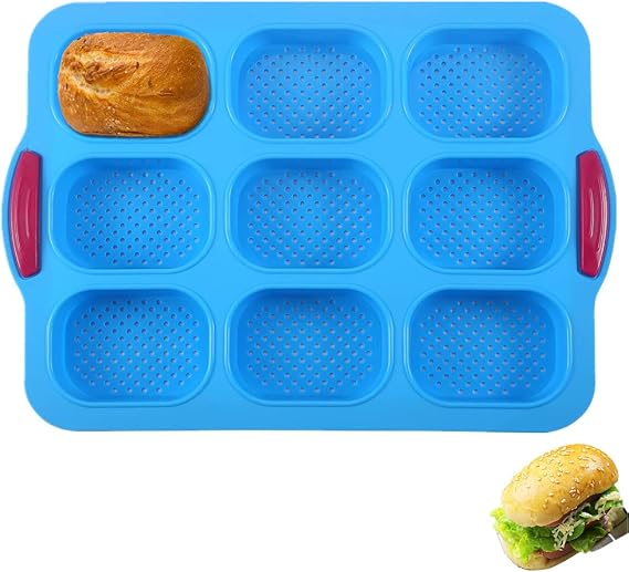 Nonstick Silicone Baguette Pan French Bread Baking 3 Wave Loaves Each Loaf 11"x2.3" Bake Mould Toast Bakers Molding 3 Gutter Oven Toaster Pan Cloche Waves Silicone Sandwich Tray