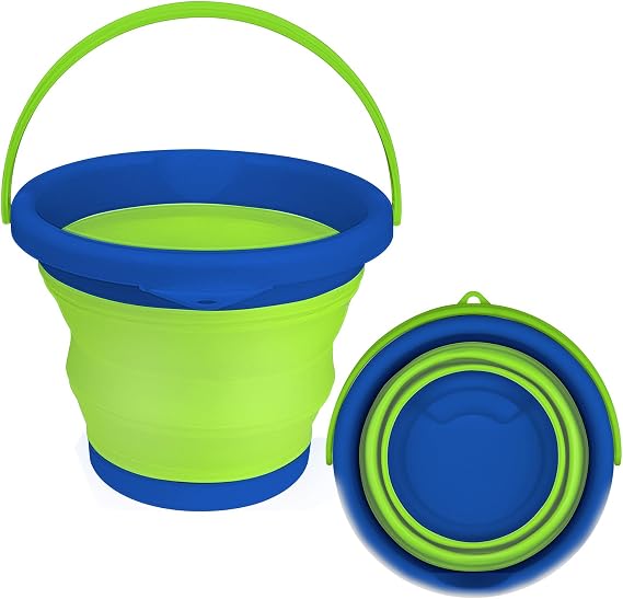 5L Collapsible Mop Bucket for Cleaning, Foldable Buckets with Handles for Beach Sand Garden Car Washing Fishing, Silicone Cleaning Buckets for Household Use Bathroom Cleaning Supplies Blue/Green