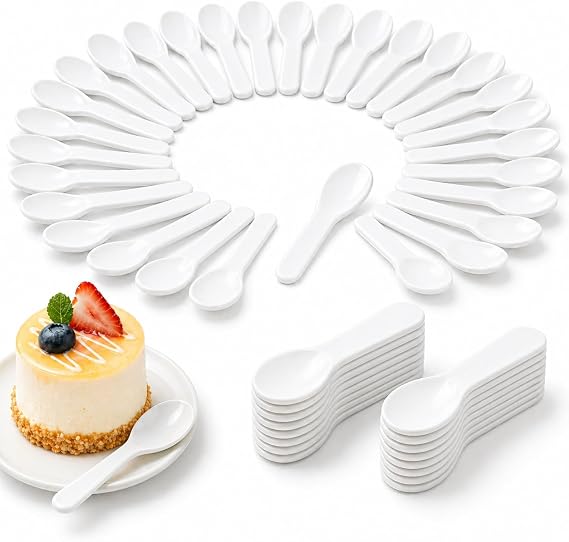 MAQIHAN Mini Spoons for Desserts - 100PCS Tasting Spoons Disposable Mini | White Small Ice Cream Spoon for Dessert, Cake, Jelly, Pie Yogurt, Sampling, Party, Catering & Celebration, 3 Inch