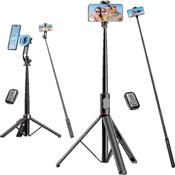 51" Magnetic Phone Tripod Selfie Stick Magsafe Bundle with 72" Selfie Stick Tripod Cold Shoe Mount for iPhone Android Video Recording Vlogging