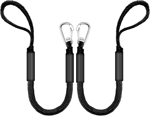 Bungee Dock Line for Boats 3ft Elastic Mooring Rope with Stainless Steel Clip Quick Dock Tie for Jet Ski, Pontoon (Black)