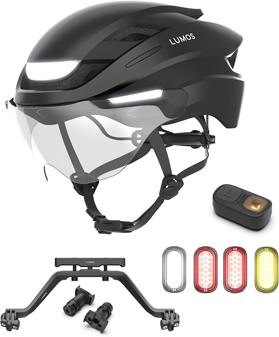 Lumos Ultra E-Bike Helmet(Onyx Black,Non-MIPS,Size M-L) & Advanced Bike Lights Kit(Firefly Mini - 4 Pack) & Turn Signal Mount