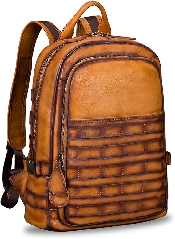 IVTG Genuine Leather Large Backpack for Men Vintage Laptop Knapsack Purse Rucksack Daypack High Capacity for Travel Bag (Brown)