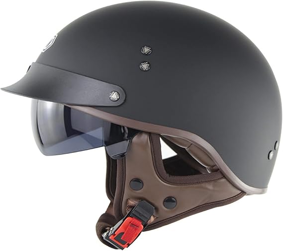Retro Motorcycle Half Helmet Open Face Motorcycle Helmet Skull Cap Jet Helmet Fashion Sun Protection with Visor DOT/ECE Certified Unisex Summer Helmet for Scooter Cruiser 3,XXL(63-64CM)