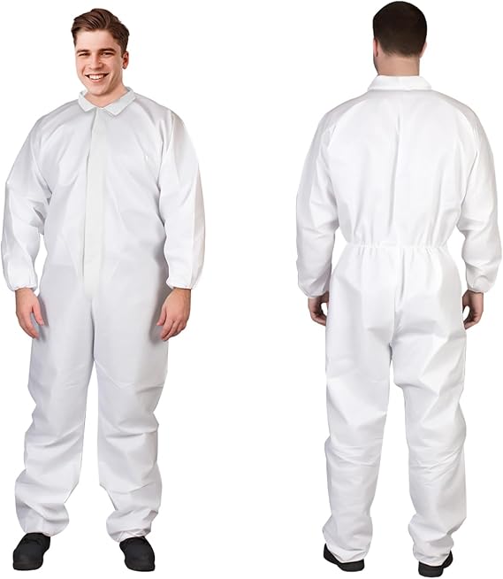 AMZ Medical Supply Disposable Coveralls, 3X-Large. Pack of 25 White Microporous Hazmat Suit Costume. 60 GSM Painters Suit Disposable. Lab Coveralls with Zipper Front Entry, Elastic Wrists and Ankles