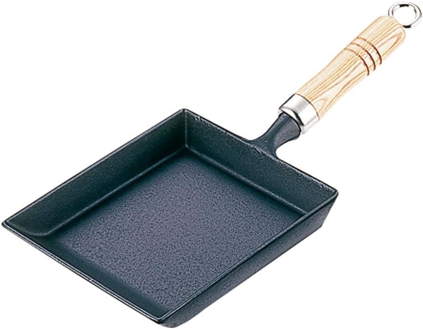 Iwachu Iwachu Tamagoyaki with Wooden Handle Black Baked Coating Internal Dimensions 18×15 cm IH Compatible Nanbu Ironware 24017 Black
