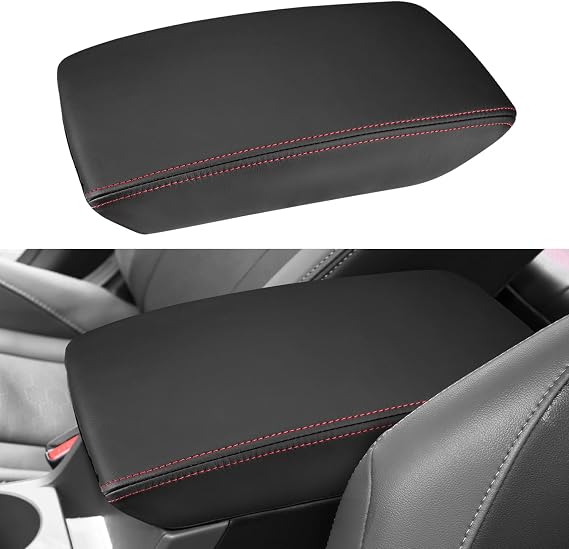 INTGET for 2026 Subaru Crosstrek/Impreza Accessories 2024 2025 Center Console Armrest Cover Leather Arm Rest Box Lid Middle Console Seat Cover Protector (Red Stitches, 2024+)