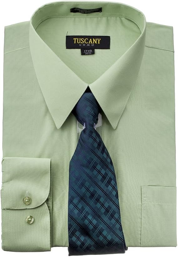 Men's Solid Long Sleeve Button Down Dress Shirt Tie Combo Set