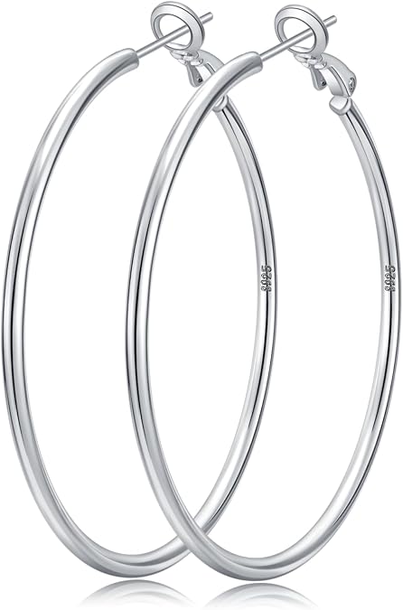 Senteria 2mm 925 Sterling Silver Gold Hoop Earrings for Women 20/30/50/70MM