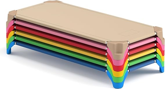 6 PCS Daycare Cots for Kids, Ready-to-Assemble, Stackable Portable Nap Cot with Sturdy Metal Frame & Easy Lift Corners, Space-Saving Preschool Cots for Toddler Child Pet, 52" x 23.5"