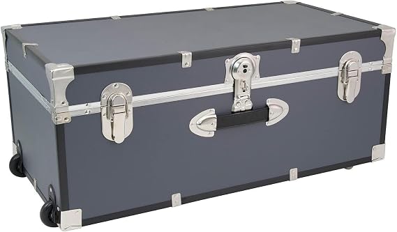 HomeStock Rustic Romance Heavy Duty 30" Under Bed College Storage Trunk with Lock, Latch Closure Type, 15.75" D x 30" W x 12.25" H, Ideal Camp Dorm Room Trunk Footlocker Dark Gray