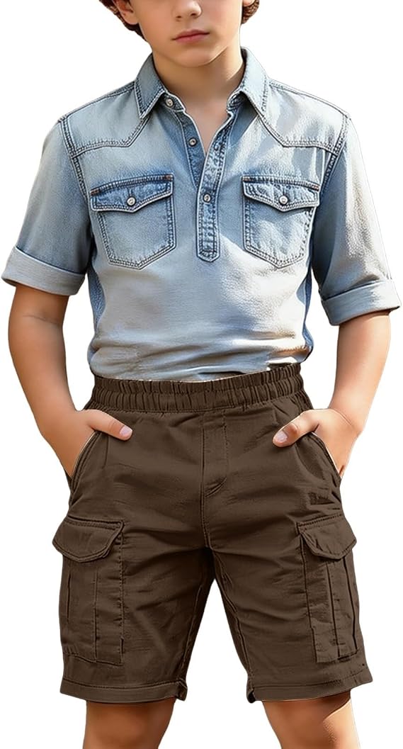 Boys Shorts Summer Baggy Cargo Shorts Elastic Waist Jogger Athletic Short with Pockets Fashion Sports Clothes
