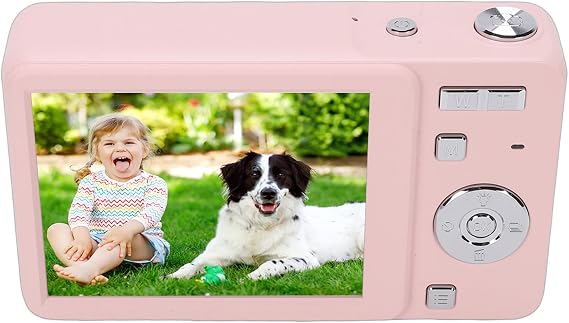 Tbest Digital Camera 4K Video 64MP HD Auto Focus 16X Zoom Retro Sliding Cover 2.8 Inch Screen Travel Photography for Students and Travelers ABS Material (Pink)