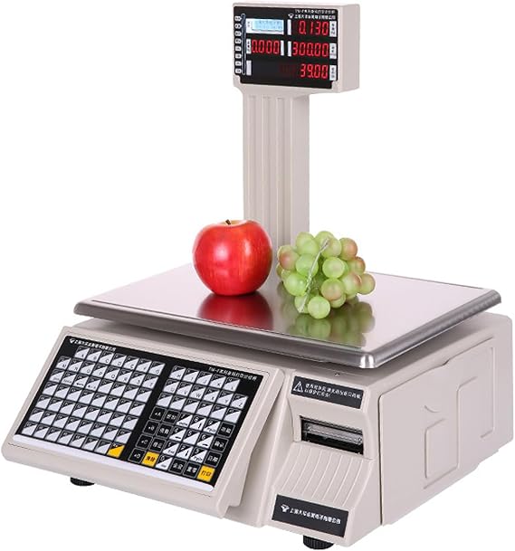 Digital Scale with Label Printer, 0-30KG Barcode Label Printing Scale, Weighing 30 Kg/66 Pounds,Weighing,pricing,printing,for Supermarket, Grocery,Natural