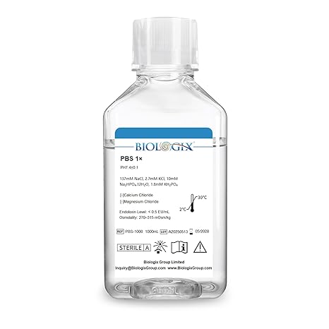 Phosphate Buffered Saline 1X, PBS Buffer 0.1um Filtration, 7.4pH, Sterilize, 1X Concentrate, Reay to use Buffer for Laboratory, 1000ml/Bottle