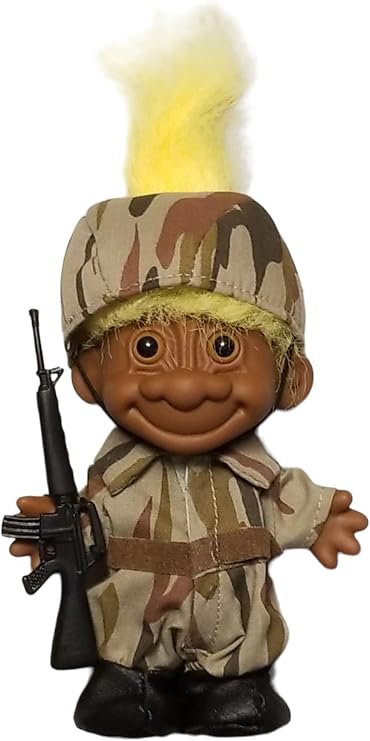 Russ Yellow Haired Soldier Troll 4.5 Inches Tall with Camo Jump Suit