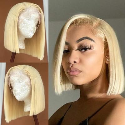 Lovigs Lace Front Wigs Human Hair with Baby Hair Natural Hairline Blonde Bob Wig Straight Hair Brazilian Wig 613 Bob Wigs for Black Women8 Inch 613 color
