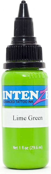 Intenze Lime Green Tattoo Ink 1oz with Excellent Long-Lasting Opacity, Made in USA, Exceptional Skin Coverage, Sterilized and Direct from The Manufacturer.