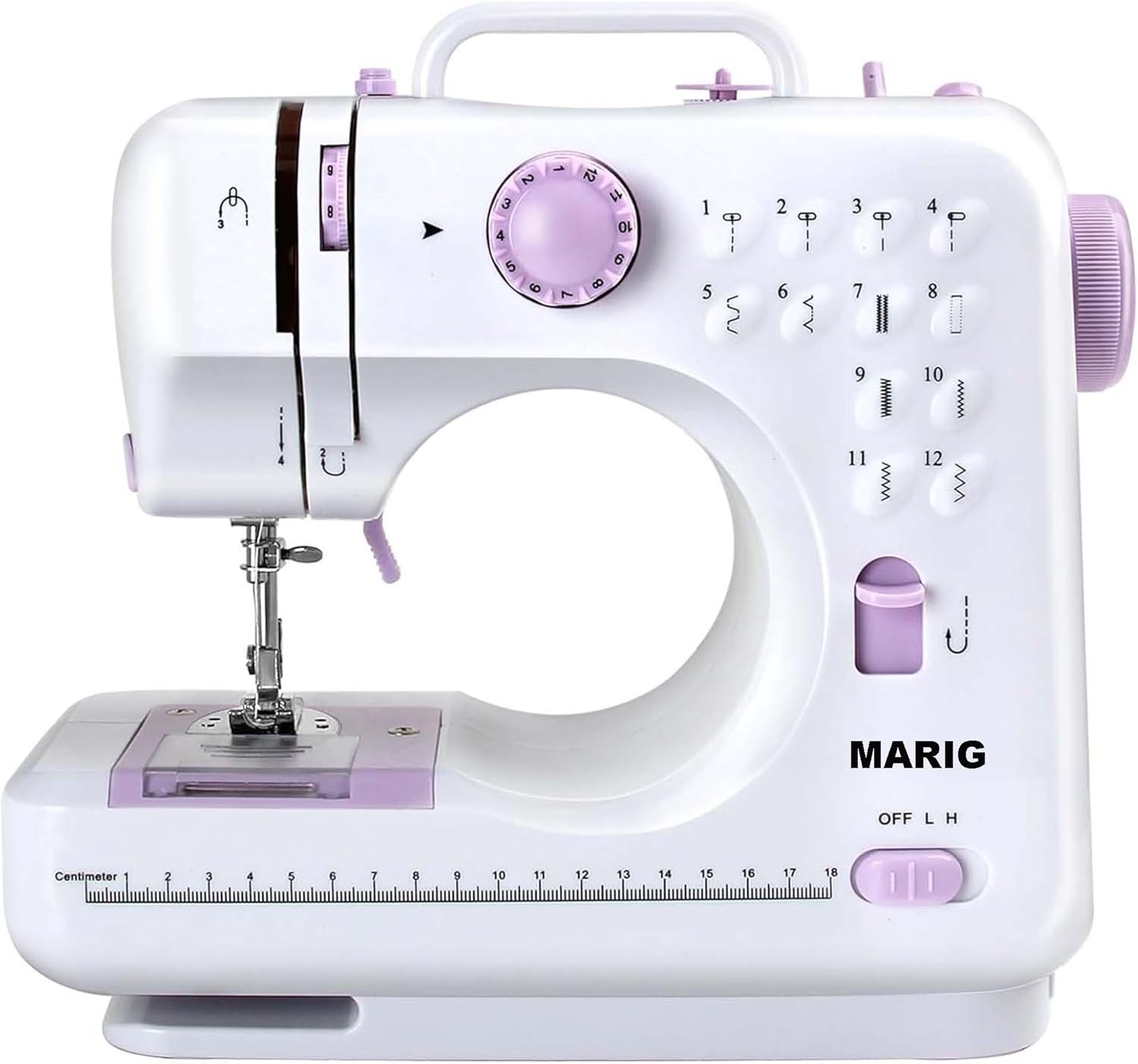 MARIG Sewing machine for beginners with 12 stitches 2 speeds double thread