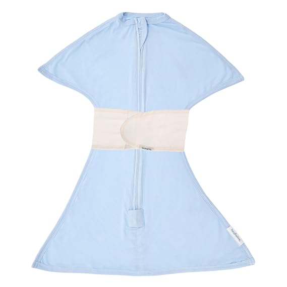 SleepingBaby Bamboo Zipadee-Zip Transition Swaddle - EverSoft Starfish Design Breathable Wearable Blanket with Two-Way Zipper and Snuggle Strap, X-Small (3-6 Months), Sky Blue