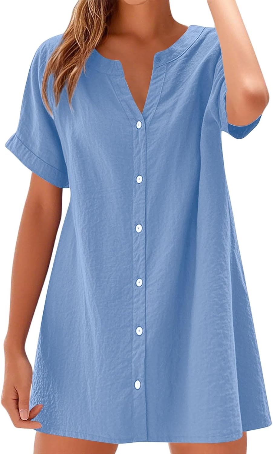 Summer Dresses for Women 2025 Cotton Linen Dressy Casual Mini Dress Short Sleeve Plus Size Bohemian Sundress