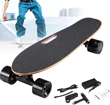 Electric Skateboard with Remote Control, 13.67 mph Top Speed, 5 Miles Range, 180 lbs Weight Capacity, 4 Speed Settings, Made of 7-Ply Maple for All Ages