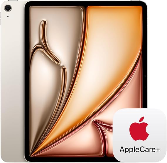Apple iPad Air 13-inch with M3 chip Built for Apple Intelligence, Liquid Retina Display, 256GB, 12MP Front/Back Camera, Wi-Fi 6E, Touch ID, All-Day Battery Life Starlight with AppleCare+ (2 Years)
