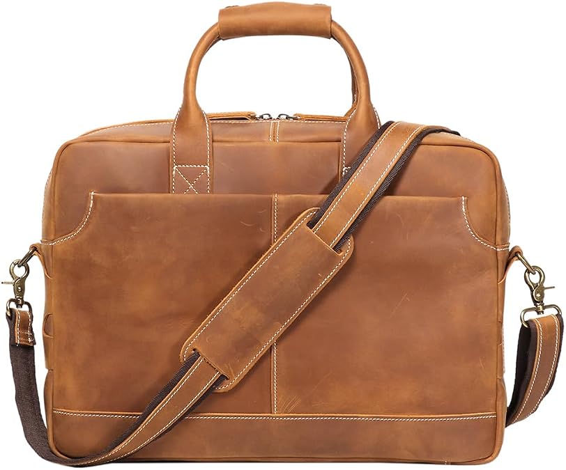 Leather Briefcase for Men 17Inch Laptop Messenger Bags Business Travel Handcrafted Laptop Bag with YKK Zipper Gift