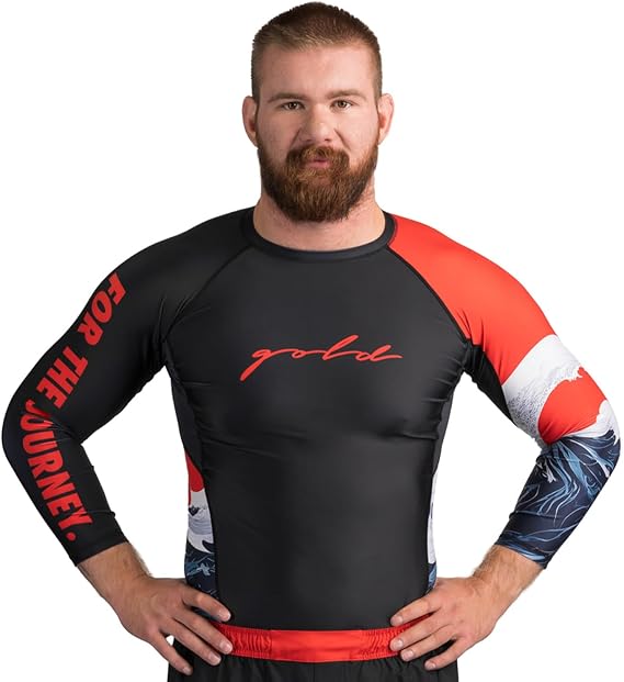 Gold BJJ The Wave Rash Guard - 3/4 Sleeve No-Gi and Gi Jiu Jitsu Rashguard (S) Black