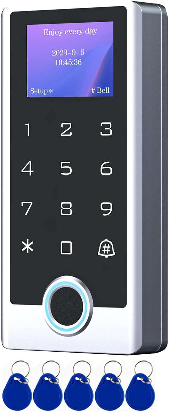 Fingerprint Door Access Control Keypad, Stainless Steel IP68 Waterproof LCD Display, Wiegand 26 Input/Output, RFID Card & PIN Code Entry, Doorbell Button