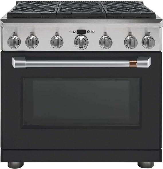 Cafe CGY366P3MD1 36 in. 6.2 cu. ft. Gas Range with Self-Cleaning Convection Oven in Matte Black, Fingerprint Resistant