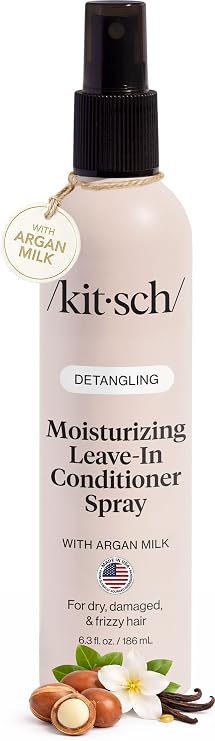Kitsch Argan Milk Leave In Conditioner Spray - 6.3oz | Hair Detangler Spray for Curly, Wavy, Fine, Dry & Damaged Hair Deeply moisturizes, Enhances Hair Softness Made in the USA
