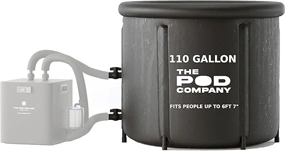 The Pod Company Ice Pod Pro Cold Plunge Tub, 110 Gallon (420L) Inflatable Ice Bath for Adults, Fits Up to 6'7", Insulated, Chiller Compatible, BPA-Free, UV-Resistant Nylon, Dual Drain Hoses