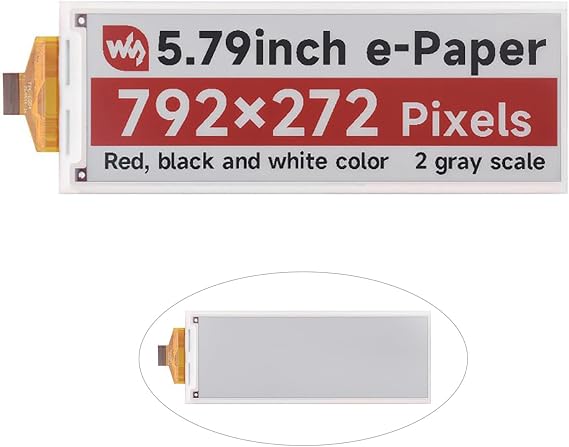 5.79 Inch E-Paper (B) Raw Display 792x272 Red/Black/White E-Ink Display SPI Communication Fits Raspberry Pi/Jetson Nano/Arduino/STM32 without Driver Board Epaper Screen