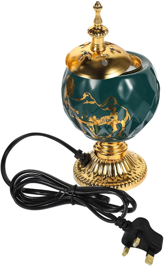 Amosfun Electric Incense Burner, Middle Eastern Style Electric Bakhoor Burner for Desktop, Vintage Bakhoor Holder for Yoga Spa Aromatherapy - Green