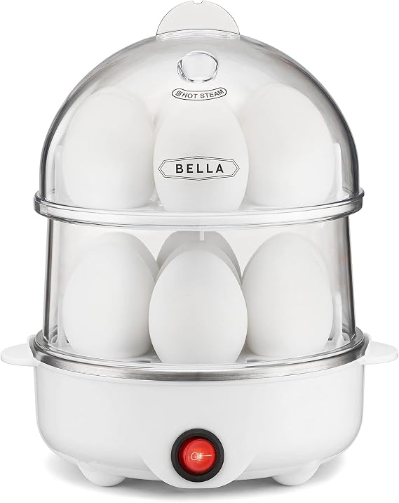 BELLA Rapid Electric Egg Cooker and Omelet Maker with Auto Shut Off, for Easy to Peel, Poached Eggs, Scrambled Eggs, Soft, Medium and Hard-Boiled Eggs, 14 Egg Capacity Tray, Double Tier, White