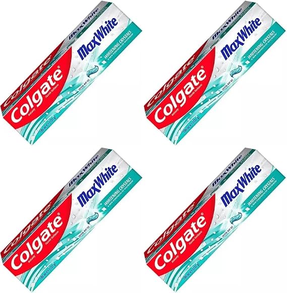 Colgate MaxWhite Anticavity Fluoride Toothpaste Crystal Mint Gel (100ml x 4) – 4 Pack Bundle – Whitening Crystals for Brighter Smile – Helps Restore Teeth’s Natural Whiteness &amp; Fight Cavities