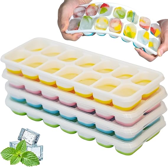 Ram® 4 X Pack Silicone Ice Cube Tray Set of 4 Ice Moulds Freezer Stackable Non Spill Ice Cube Tray Dishwasher Safe BPA Free