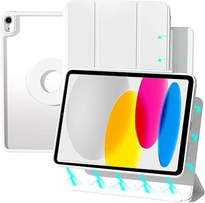 ZENLU iPad 10th 11th Generation Magnetic Case with Removable Folio Cover, Semi-Silicone Leather, Vertical Stand, Clear Back, Smart SleepWake, Full Protective Case for iPad 10 & 11A16 White