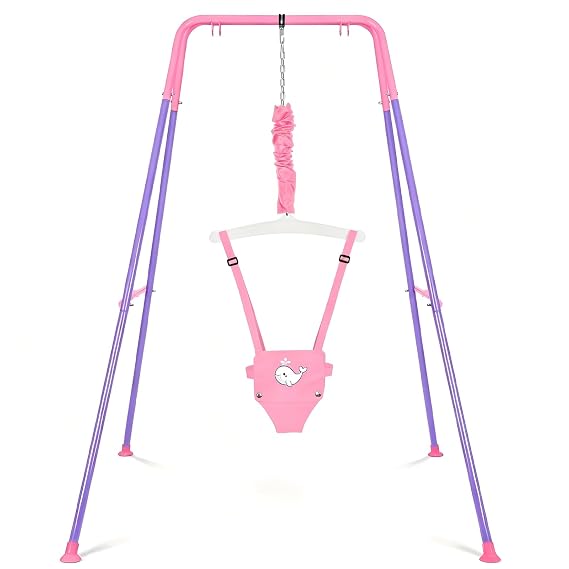 Jumper with Adjustment Strap for Boys Girls, Exercise Saddle Seat for Backyard, Easy to Assemble & Store (Purple Pink)