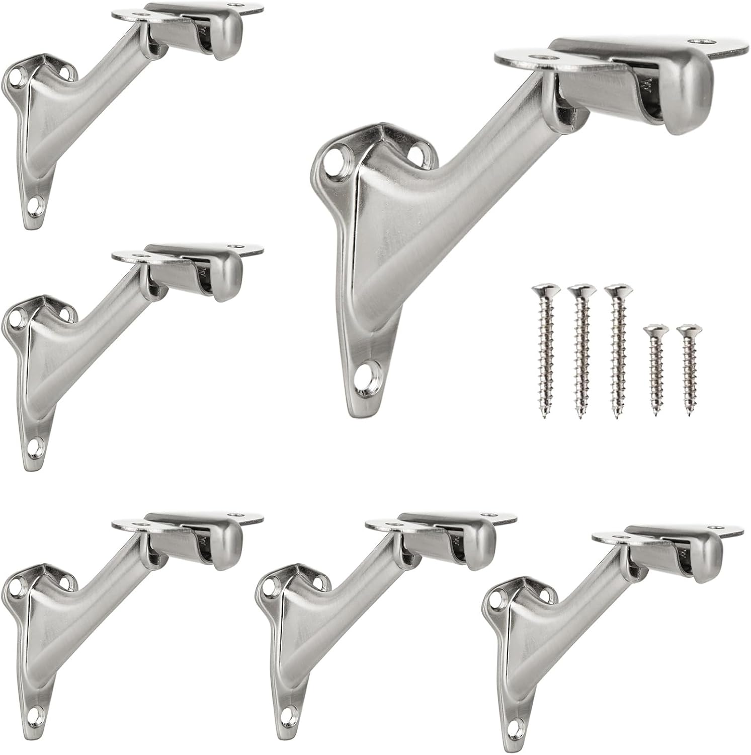 Acrux7 6 Pack 3 Handrail Bracket, Stair Railing Bracket with Screws, Heavy Duty Zinc Alloy Hand Rail Hardware, Handrail Brackets for Indoor Stairs, Satin Nickel Finish