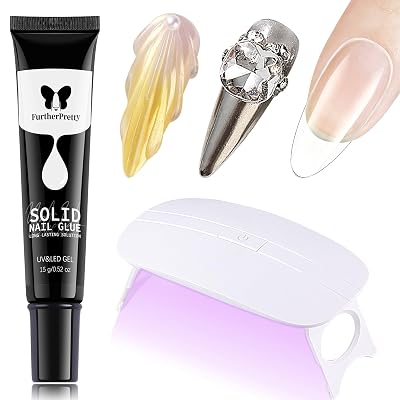 Solid Nail Glue Gel Kit with UV Lamp, 15ml Gel Glue for Nails Super Strong Adhesive for Press On Nails Fake Nail Tips, Professional Salon & Home Manicure Supplies-unas de Gel para pegar