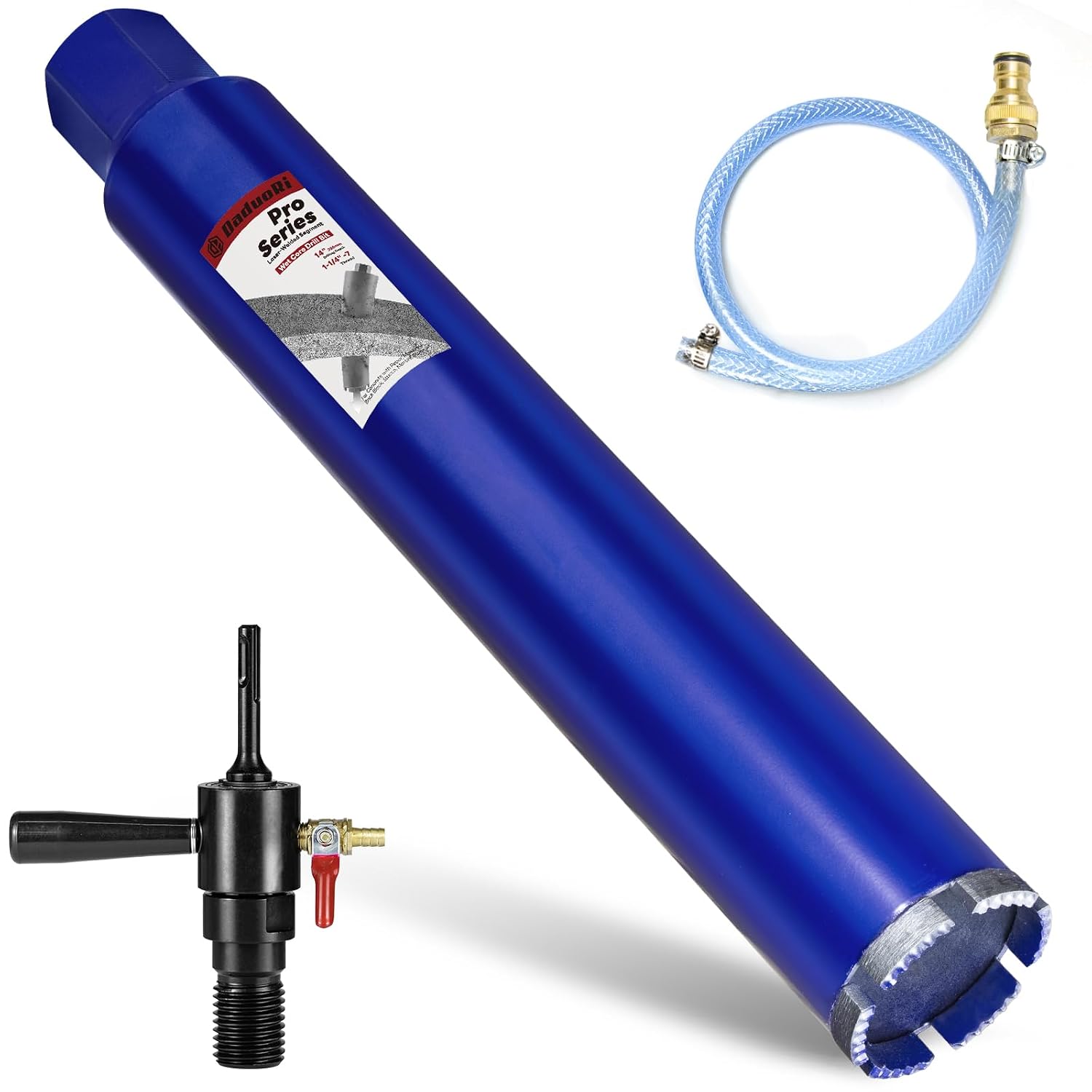 2-1/2" Pro Core Drill Bit with SDS Plus Water Injection Adapter 1-1/4"-7 UNC,14" Depth Upgraded Welded Wet Core Bits for Concrete with Rebar, Brick, Masonry, Mortar Include Water Hose Kit