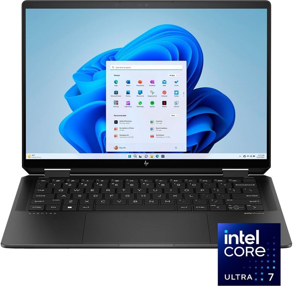 HP Spectre x360 2-in-1 Laptop, 2024, 14 2880 x 1800 Touch 120Hz OLED, Intel-16 Core Intel Evo Core Ultra 7 155H, 16GB LPDDR5, 1TB SSD, Windows 11 Pro, Backlit KB, Wi-Fi 6E, 9MP IR Camera, Black