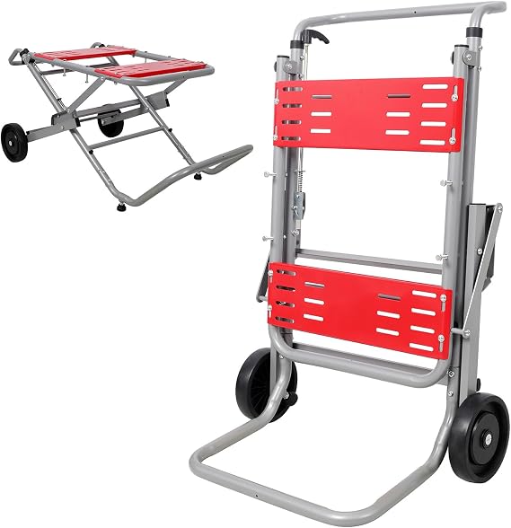 Rolling Foldable Table Saw Stand with 8" Wheels, Heavy Duty Portable Universal Table Saw Base, Adjustable Height Work Stand with 330 lbs Load Capacity for Woodworking Garage Workshop